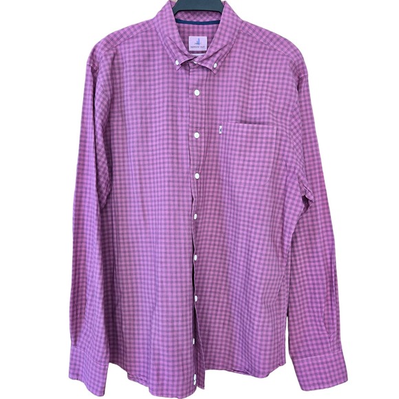 Johnnie-O Hanging out Mens Checked Long Sleeve Button Down Shirt L Pink Cottage - Picture 1 of 9